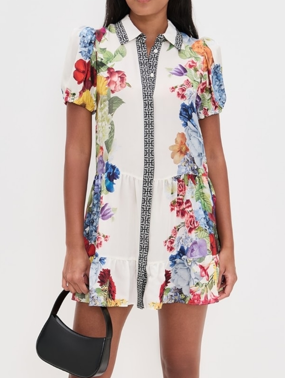 Alice + Olivia White Floral Button-Front Mini Dress